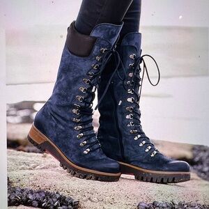 Stylish Navy Lace-Up Boots for Women